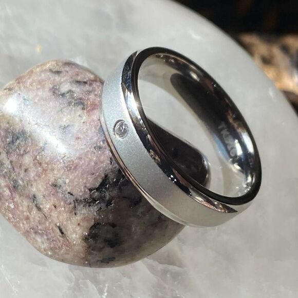 Mens Stainless Steel Wedding Band CZ Ring Sizes 9,10 - Picture 5 of 8